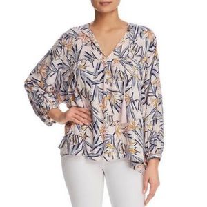 FINN & GRACE Tassel Tie Tropical Botanical Floral Resortwear Peasant Boho Blouse